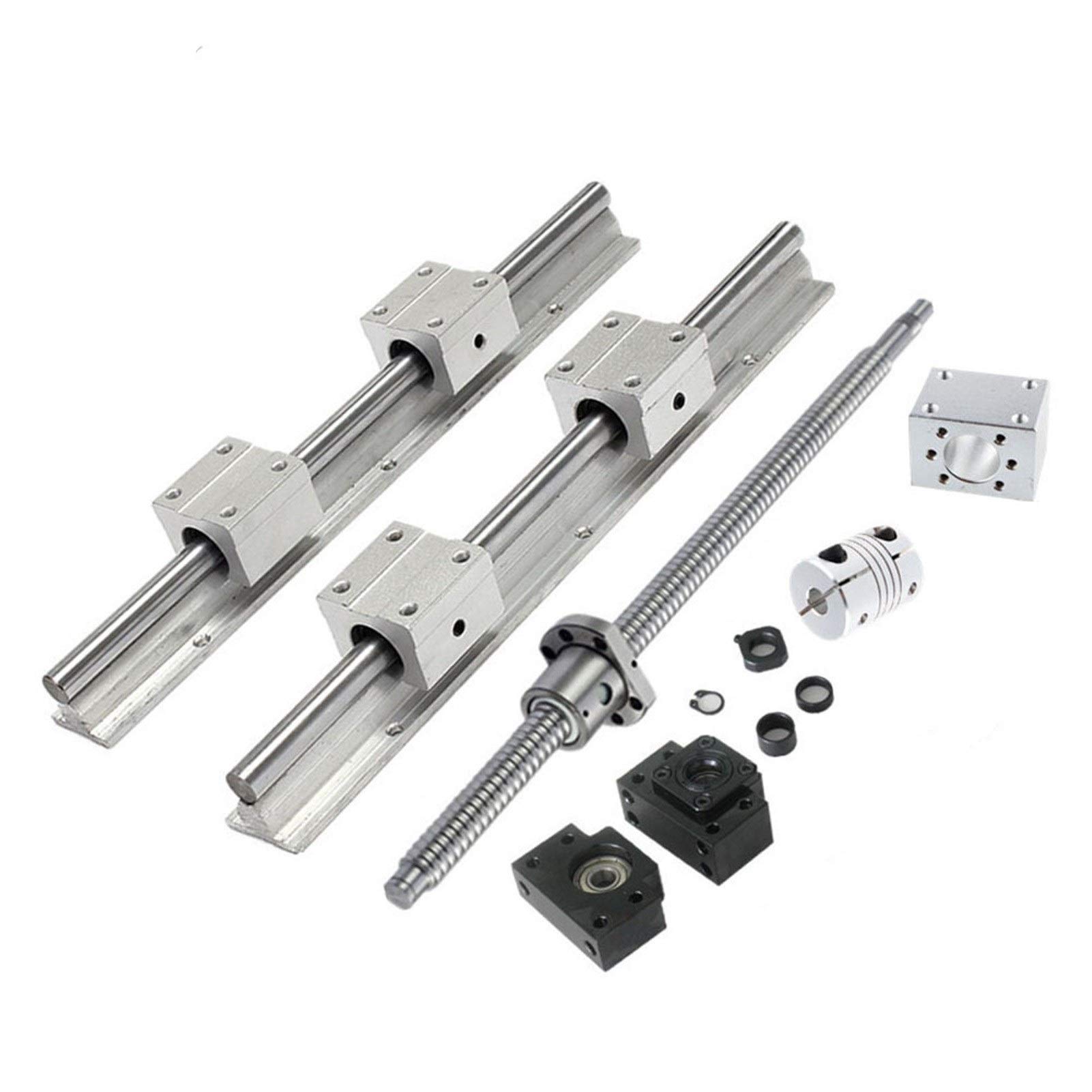 HYUJNAFZR Professional Linear Rail 2pcs SBR16+4pc SBR16UU Block Bearing+SFU1204 Ball Screw End Machined+1204 Nut Housing+BKBF10 End Support+Coupler Set(SFU600 SBR600)