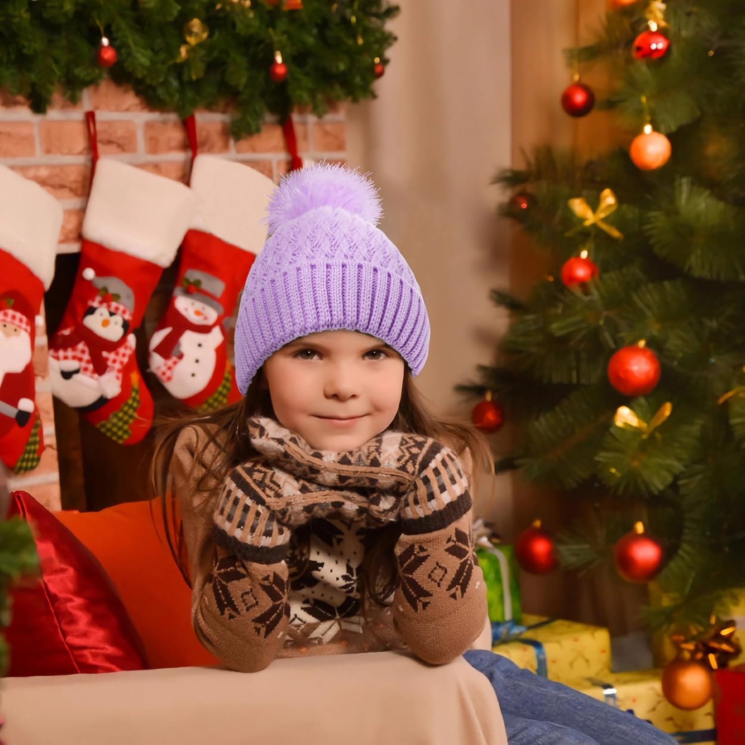 Winter Hat for Kids Children, Girls Beanie with Pom Pom, Girls Accessories Knit Beanies Cap Age 7-12 - Image 7