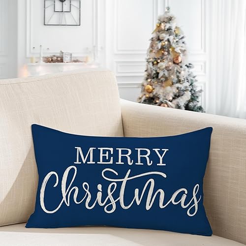 Miniatura 4 de Funda de almohada lumbar de Navidad rosa de 12 x 20 pulgadas para decoraciones de Navidad, fundas de almohada de Feliz Navidad, fundas de cojín de