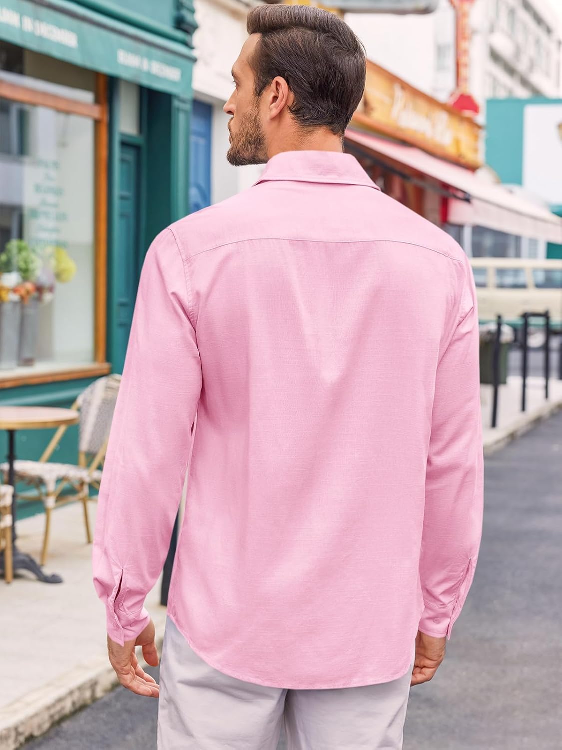 Runcati Mens Button Down Shirt Cotton Linen Casual Long Sleeve Shirts Collared Hippie Beach Tops - Image 4