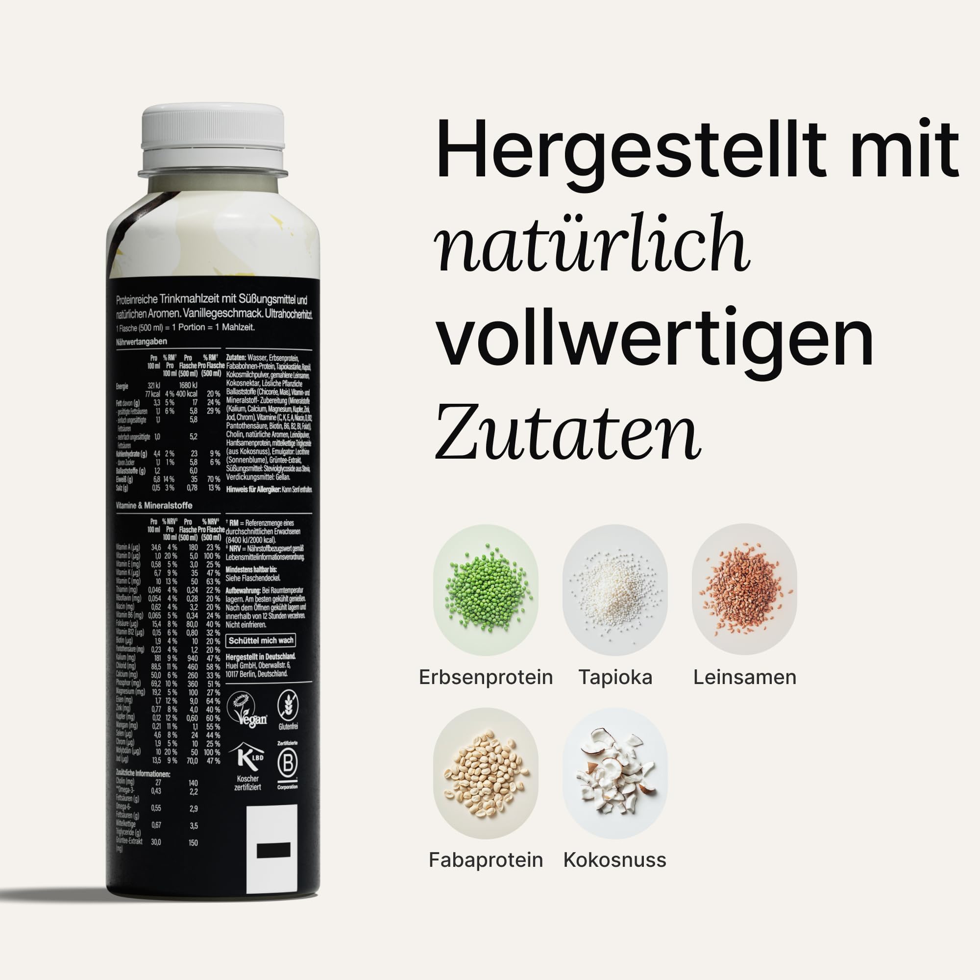 Huel Black Edition Drink Vanilla, proteinreiche Trinkmahlzeit für unterwegs - 8 x 500 ml - 35 g Protein, Reich an Vitamin D, gesunden Fettsäuren & Kalzium, Plant-based, Geschmack Vanille