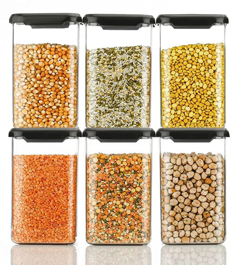 Image of Xiran Unbreakable Containers For Kitchen Storage Set, Kitchen Containers Set, Kitchen Organizer Storage Set, Kitchen Accessories Items, Pantry Organization And Kitchen Storage (1100Ml Black, Set of 6)