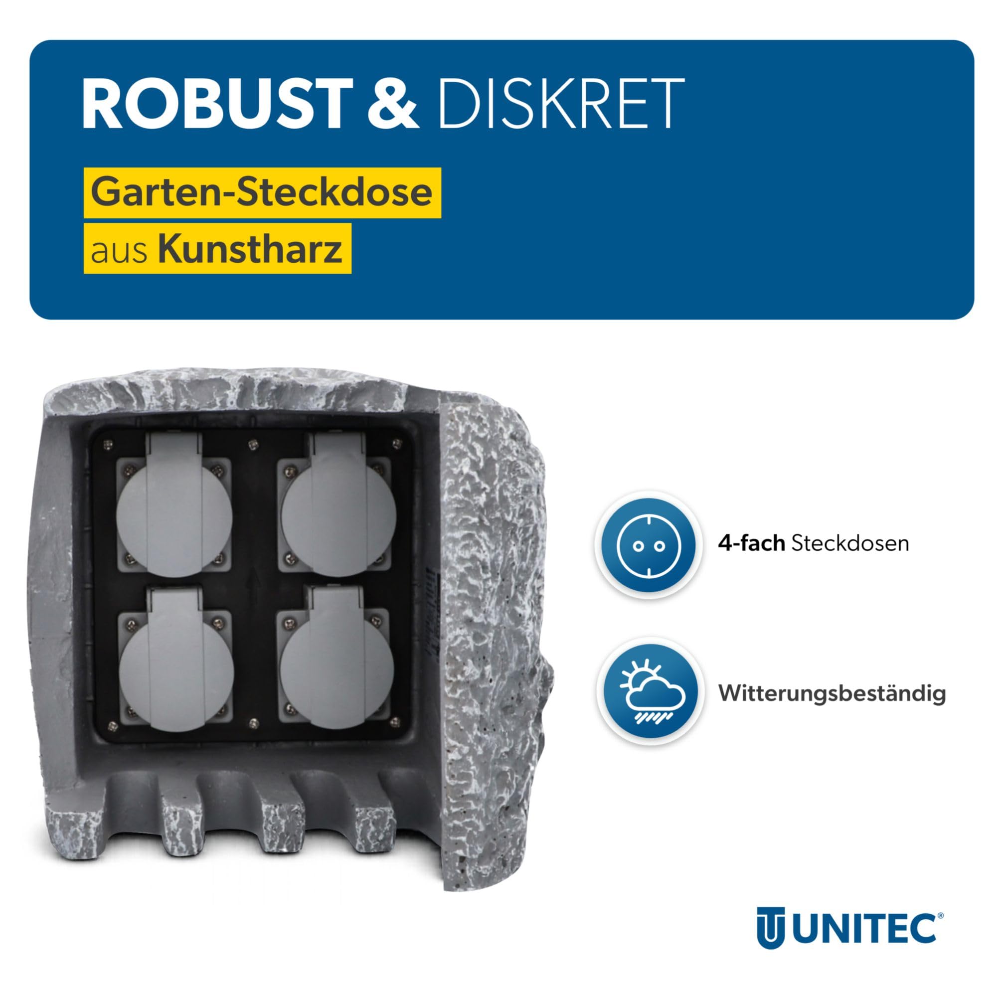 Unitec 44241 Rozdzielacz Gniazd Wtykowych do Ogrodu, Biały, 4 Gniazda