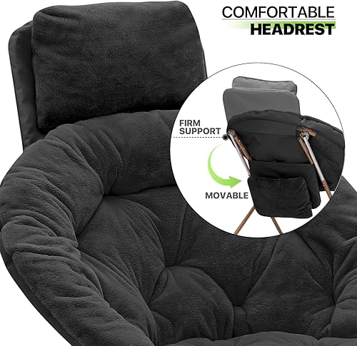 Miniatura 6 de Magshion Silla platillo con reposacabezas extraíble, silla plegable de luna para adultos, asiento de lectura cómodo de gran tamaño para dormitorio,