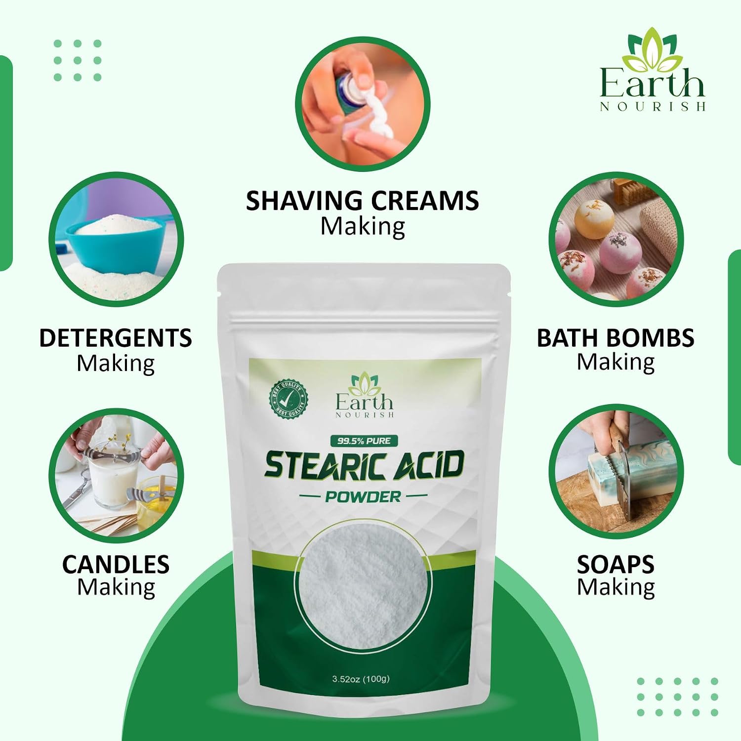 White Stearic Acid Powder - 3.52 Oz / 100g | Premium Cosmetic Grade Stearic Acid for DIY Candle Making, Soap, Lotions, Creams, Shaving Creams & Shampoos - Vegetable-Based
