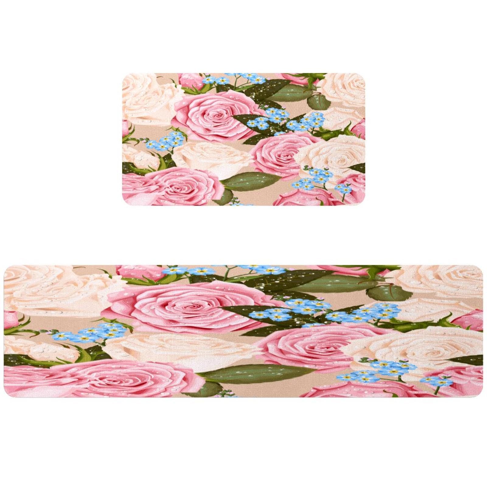 Tapetes de cocina lavables VAPOKF con estampado floral duradero y reverso seguro