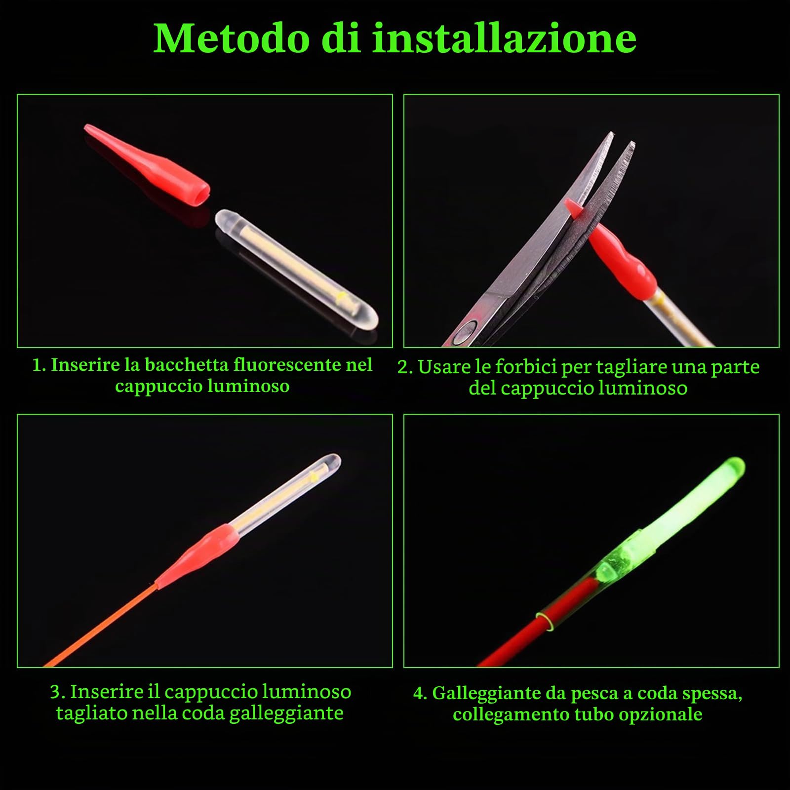 50 Pezzi Bastoni di Light di Pesca,4.5 x 37.5 mm Starlight Pesca Notturna,Verde Luce Fluorescente Pesc,Glow Stick Pesca per Pesca Notte