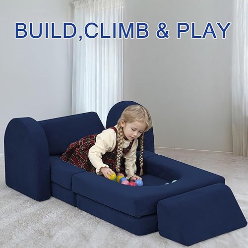 Miniatura 61 de MeMoreCool Sofá infantil para sala de juegos, sofá modular de 10 piezas, sofá convertible de pana, juego de construcción de fuerte de espuma para