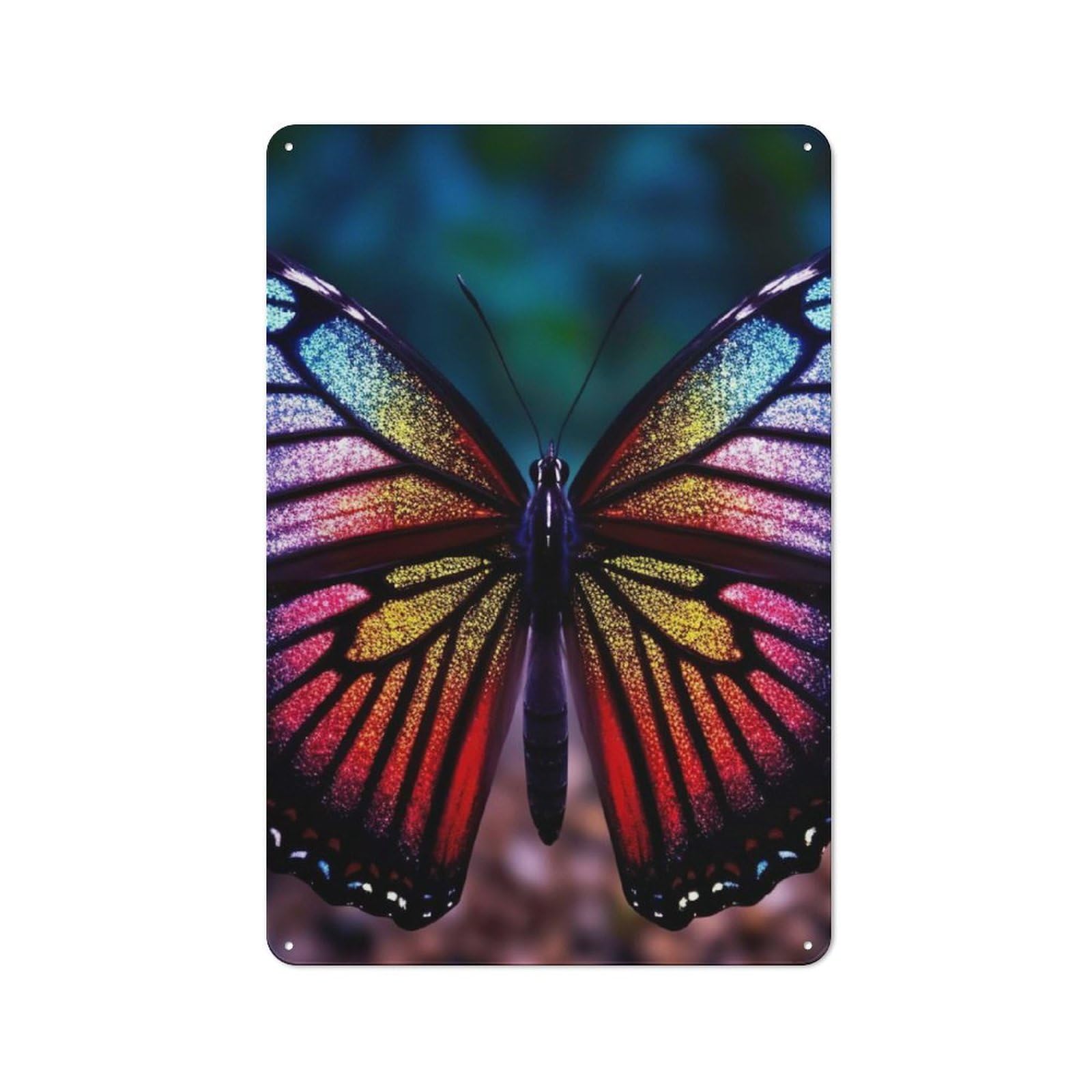 Metal Wall Sign 30x20cm Featuring Rainbow Butterfly for Workshop Wall, for Room Styling Across Workshops And Hobby Rooms