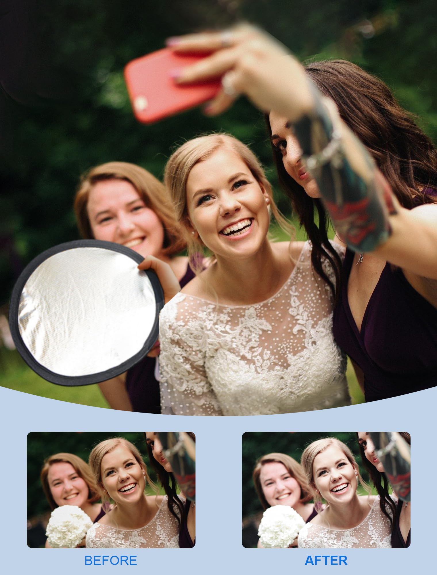 Selens 2 in 1 Foldable 17inch/45cm Light Reflector,Collapsible Disc Photography Reflector Silver,White for Portable Portrait Photography and Outdoor Lighting