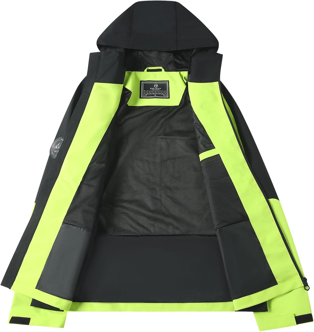 EVIL WOLF Men's Hooded Waterproof Color-Block Outdoor Jacket for Sports & Hiking