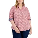 Women's Long Button Up Collared Shirt with Roll Tab Sleeve