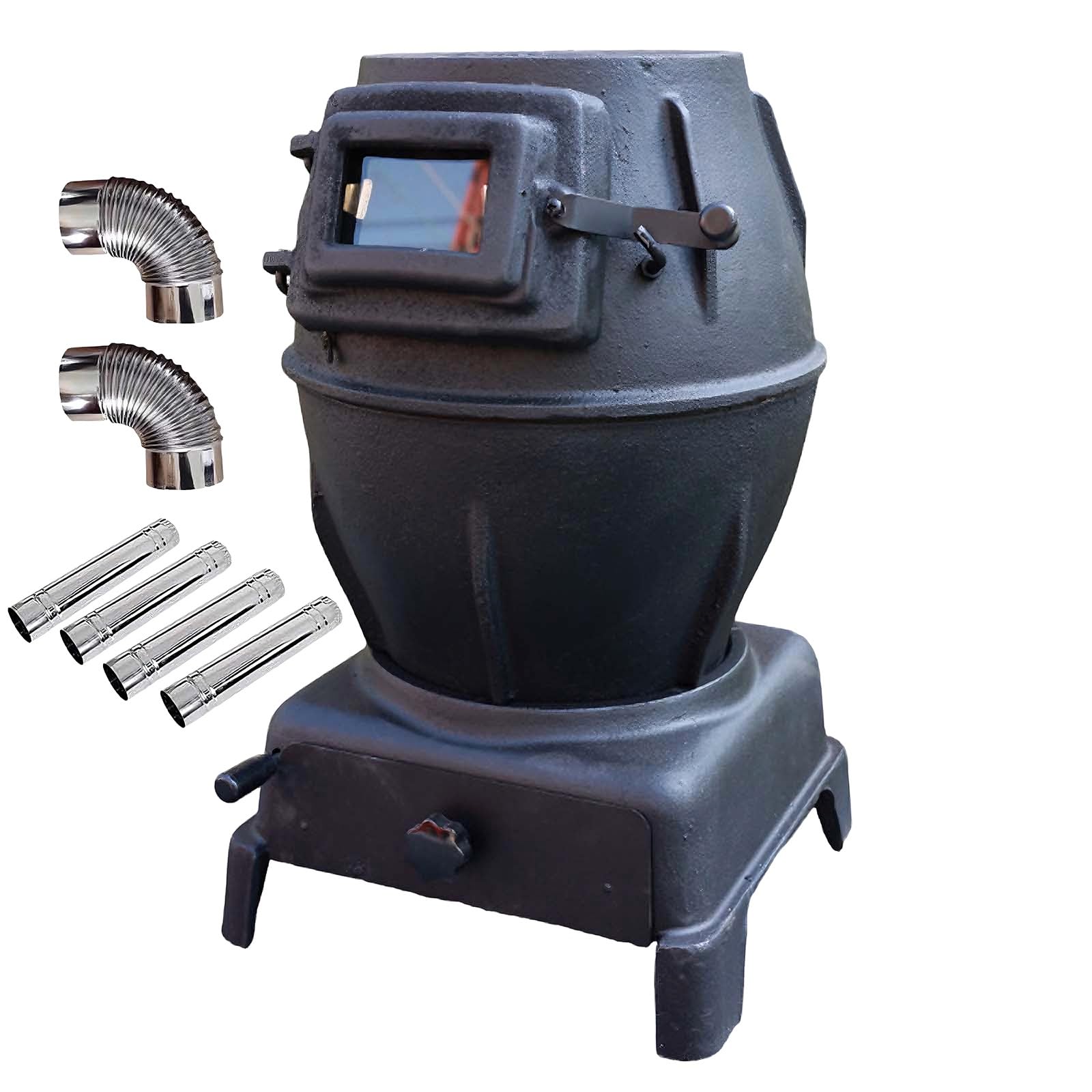 Stufa a Legna in Ghisa con Canna Fumaria da 400cm e 2 Gomiti Stufa da Campeggio Portatili per Interni ed Esterni Forno a Legna da Esterno per Riscaldare, Cucinare(23.5 * 23.5 * 39.5cm)