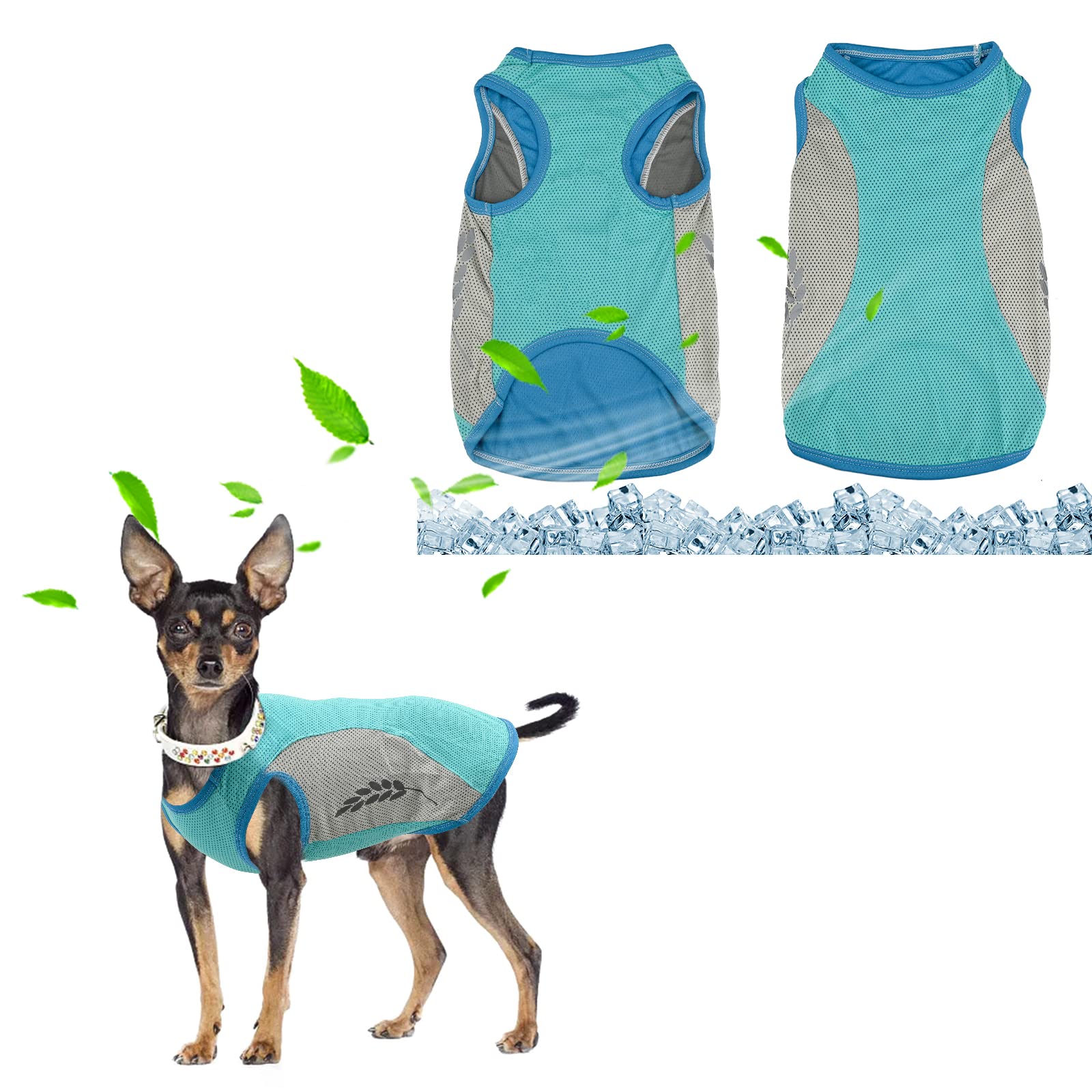 Chaleco Refrescante para Perro,Chaleco de Malla Transpirable para Perro,Ropa Transpirable de Verano para Cachorros con Tira Reflectante,Ligero Perro Camisetas,Perros pequeños y medianos (L, Green)