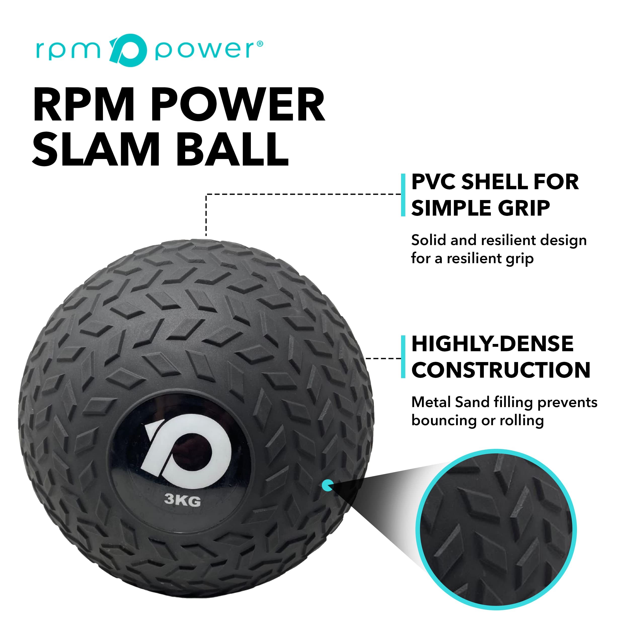 RPM Power Slam Ball En PVC - Pour La Musculation, La Pliométrie, Le