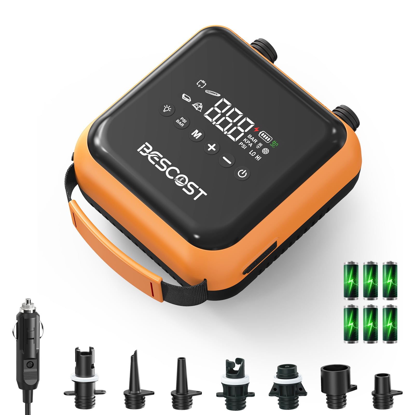 Elektrische SUP Pumpe Akku 20 PSI, 3 Boards pro Ladung, Auto-Stop Doppelstufen Luftpumpe, für Kajak Schlauchboot Zelt, USB-C Schnellladung