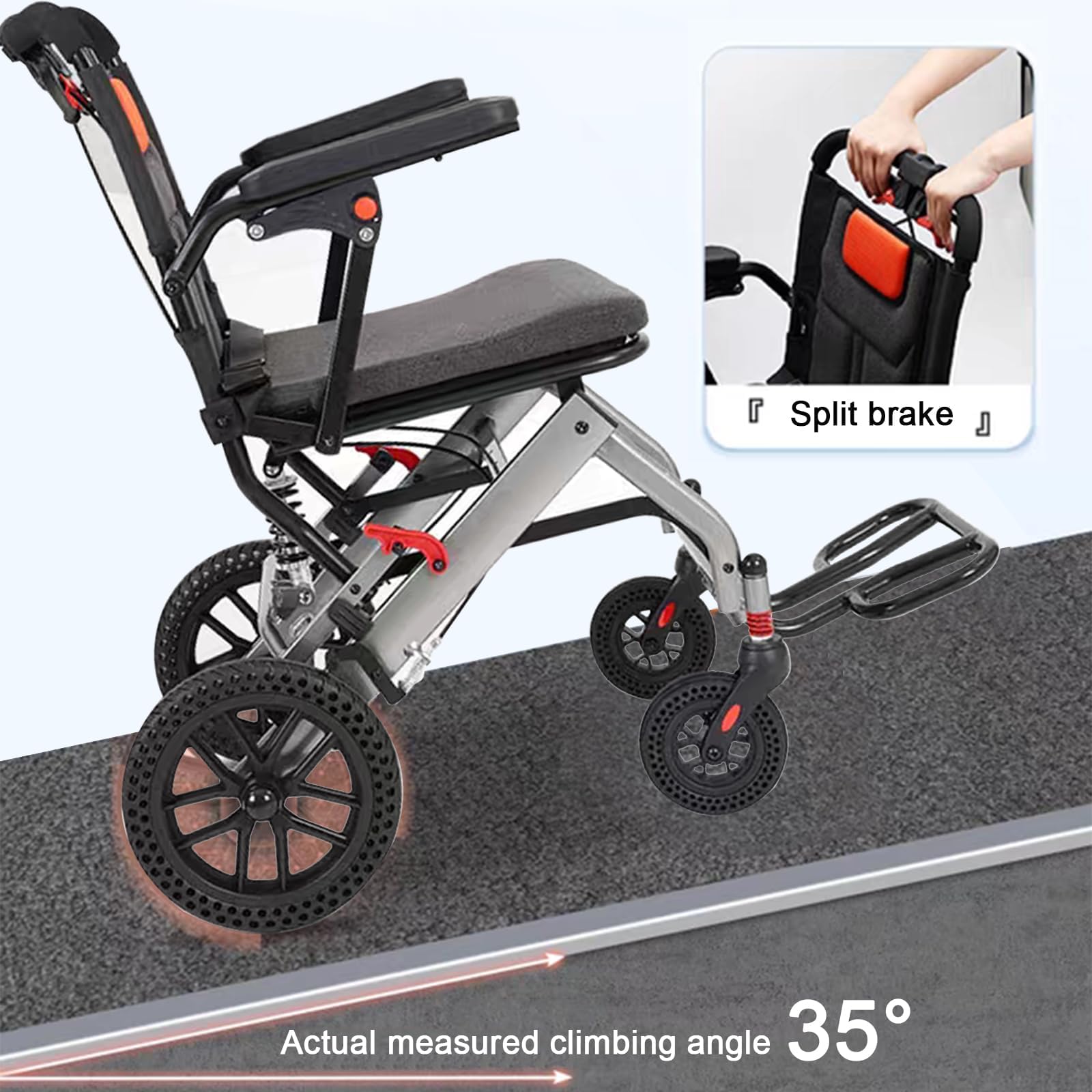 UYSELA Silla de Ruedas Ligera Plegable, Silla de Ruedas de Transporte Portátil, Silla de Ruedas de Viaje Ultraligera para el Hogar para Adultos, Niños y Ancianos
