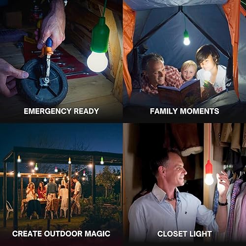 Miniatura 5 de 4 luces LED colgantes seguras para niños, para casa de juegos, camping, interior/exterior, lámparas que funcionan con pilas con cadena de tracción