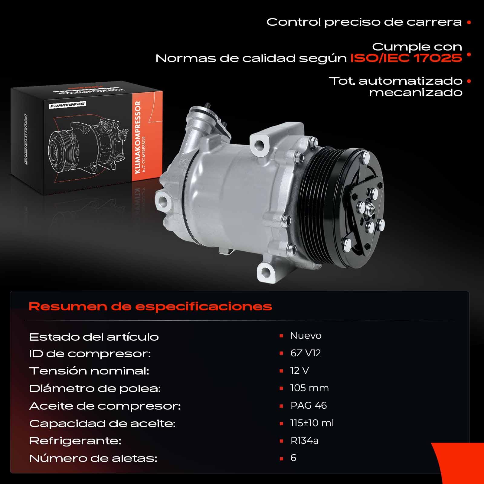 Frankberg Compresor de aire acondicionado con embrague Diesel