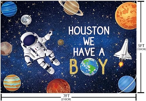 Miniatura 5 de SENDY Fondo de 7 x 5 pies con texto en inglés We Have A Boy para baby shower, temática del espacio exterior, fondo de fotografía, astronauta,