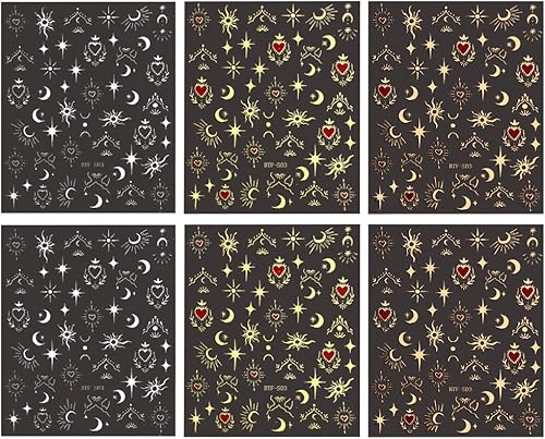 Calcomanías de uñas 3D de sol y luna estrellas bronceadas sol luna calcomanías de uñas de estrella diseños de uñas de estrellas calcomanías de disponible en Yaxa Colombia