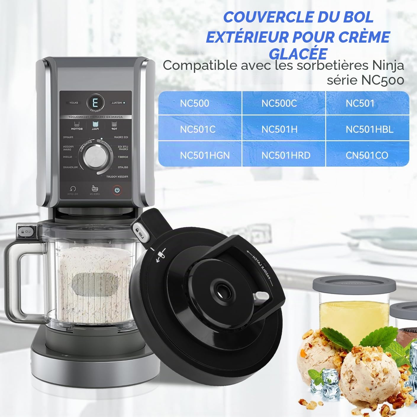 Couvercle extérieur pour machine à crème glacée Ninja Creami NC500 Series | NC500/NC501 couvercle de remplacement réutilisable