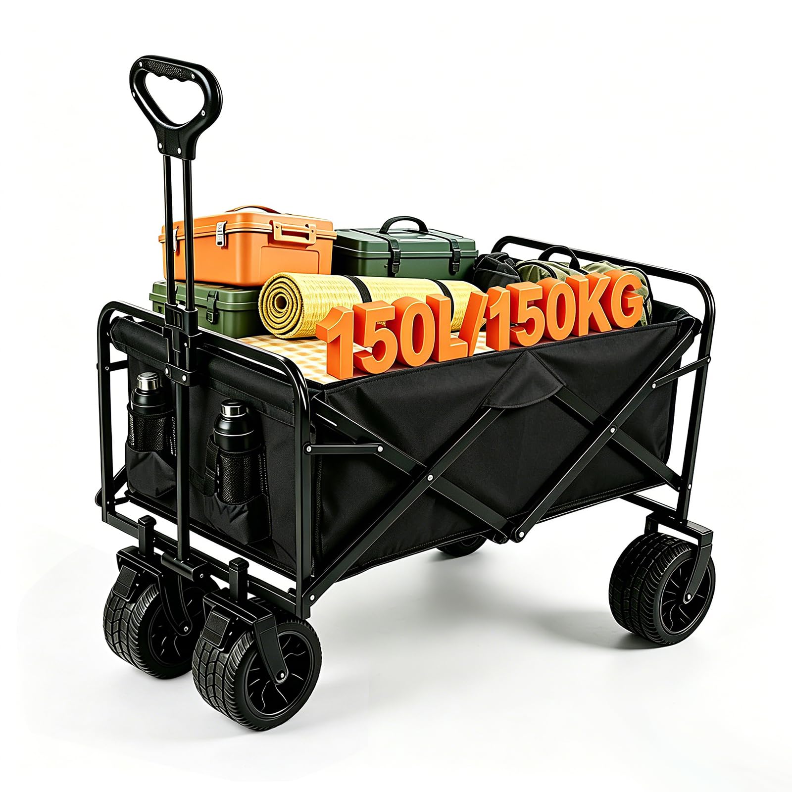 Anise Star Faltbarer Bollerwagen 150L 150KG mit Bremsen Offrad Schwarz