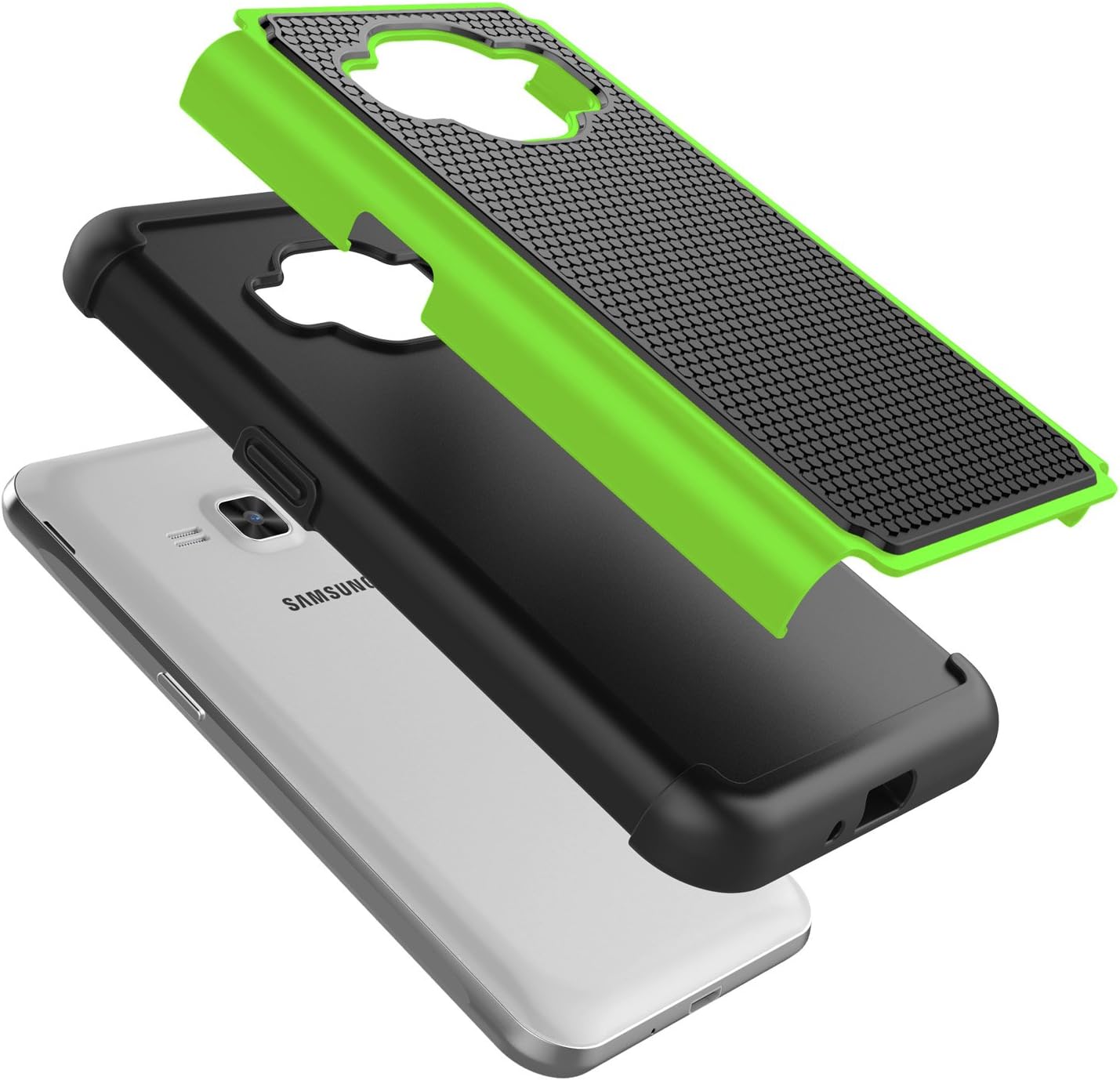 Tekcoo Galaxy Luna Case, Galaxy Amp 2 Case/Express 3 Case/J1 2016 Case, [Tmajor] Shock Absorbing Rubber Plastic Defender Case for Samsung Galaxy Luna/Amp 2/Express 3/J1 2016 -Green