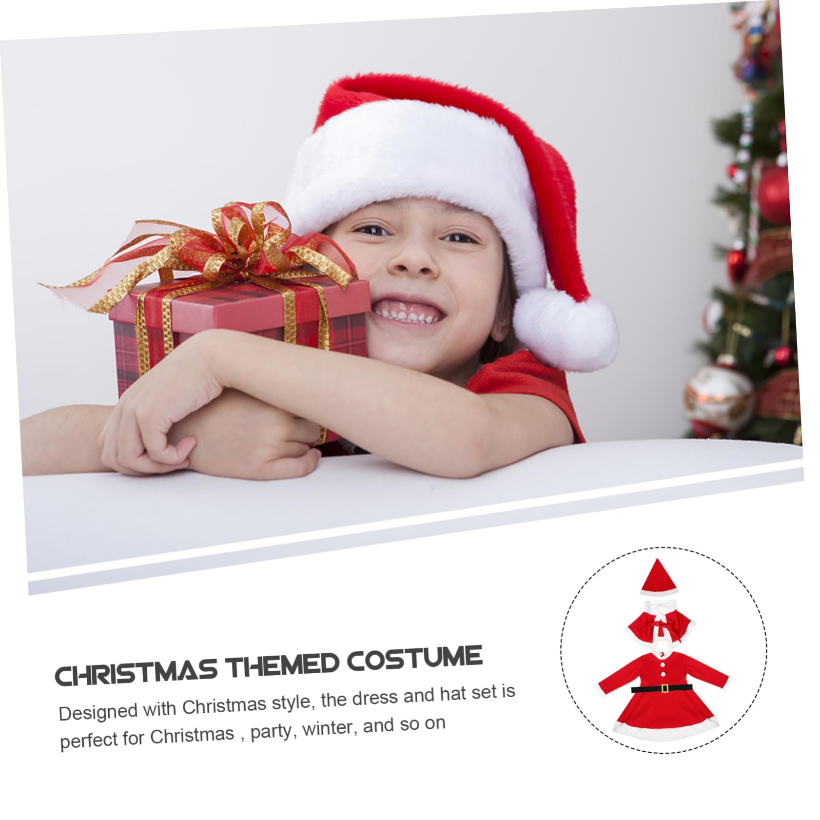 LIFKOME Costume di Natale per Ragazze con Abito Sciarpa e Cappello per Feste Natalizie Realizzato in Morbido Poliestere