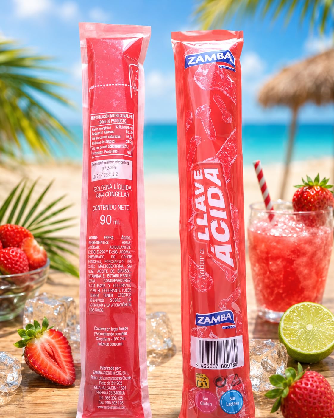 Polos Flash Zamba Llave Ácida 32 Unidades – Bebida para Congelar Infantil Sabor Ácido Refrescante, Formato Ahorro Ideal para Verano, Sin Gluten y Sin Lactosa
