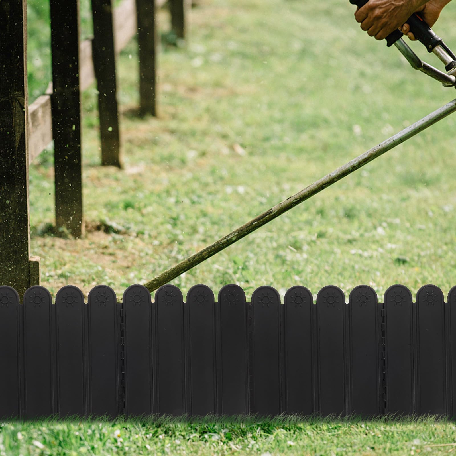 Recinzione in Plastica Alta 27 CM per Giardino e Cortile, Bordura Nera Lunga 2 Metri, Modulare e Facile da Montare per Aiuole e Orti Esterni
