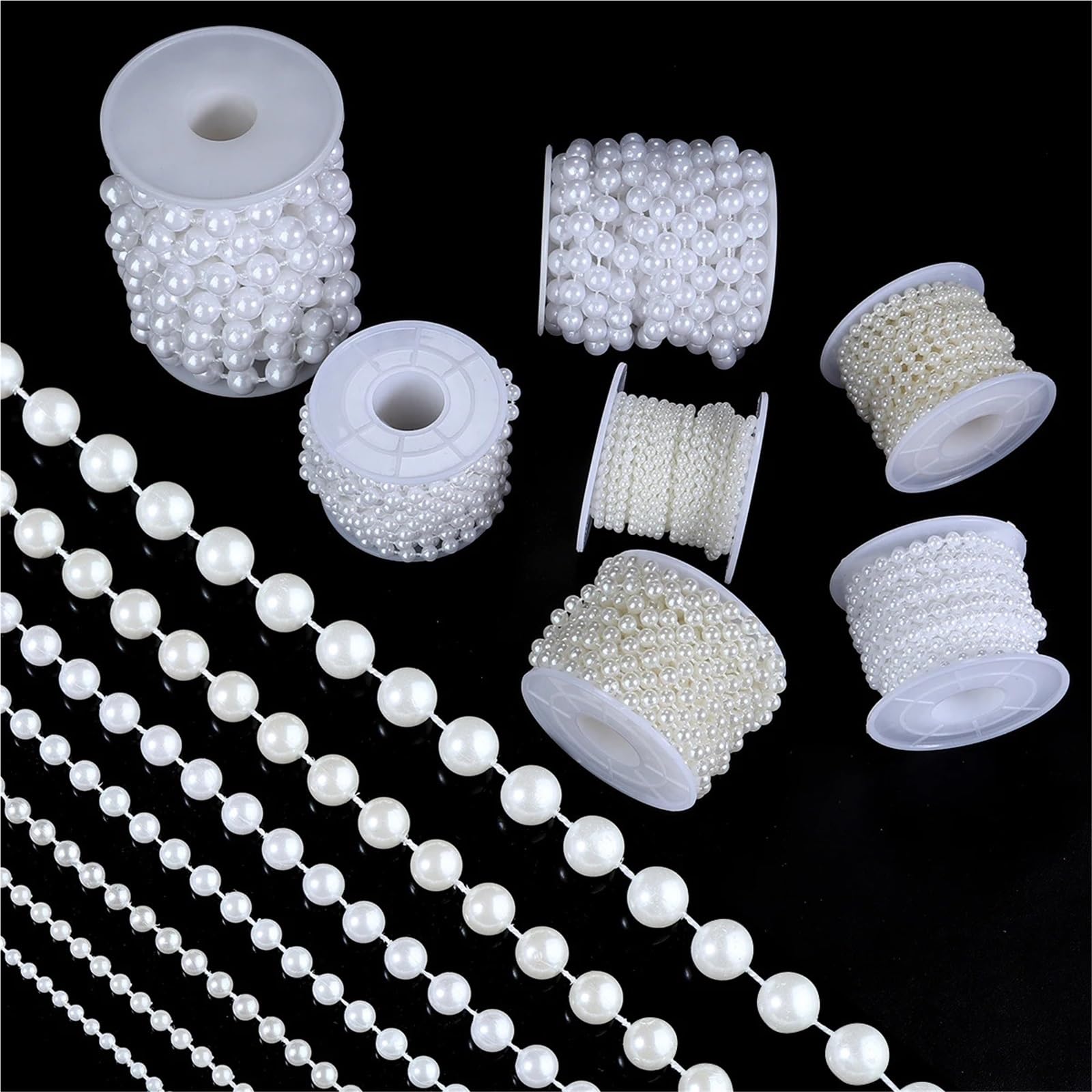 Plastikowy łańcuch z imitacją pereł, Girlanda z koralików ze sztucznych pereł wielokolorowa 3-12 mm, opakowanie 2 szt., do dekoracji ślubnych(White 8mm)