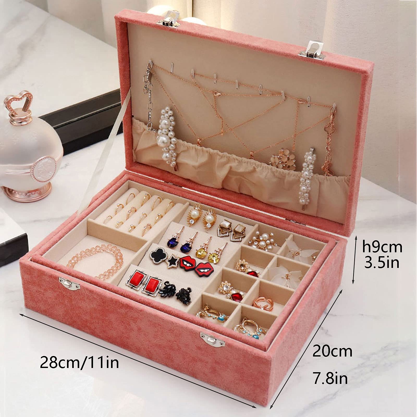 Schmuckkästchen, Schmuckkästchen, Samt-Armband, Geschenkbox, Schmuckdisplay, Armband, Armreif, Schmuckkästchen, Schmuck-Geschenketui, Samt-Innengeflecht mit Schloss, rosa Wohnaccessoires Beauty Comes
