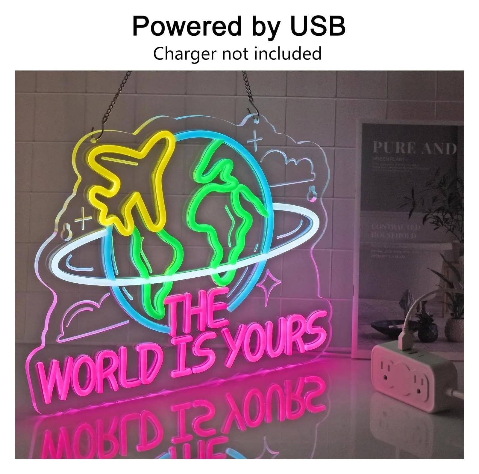 Insegna al Neon Insegna Al Neon LED The World Is Yours | Per Gli Amanti Dei Viaggi Camera Da Letto Cafe Avventura A Tema 40x30.3cm