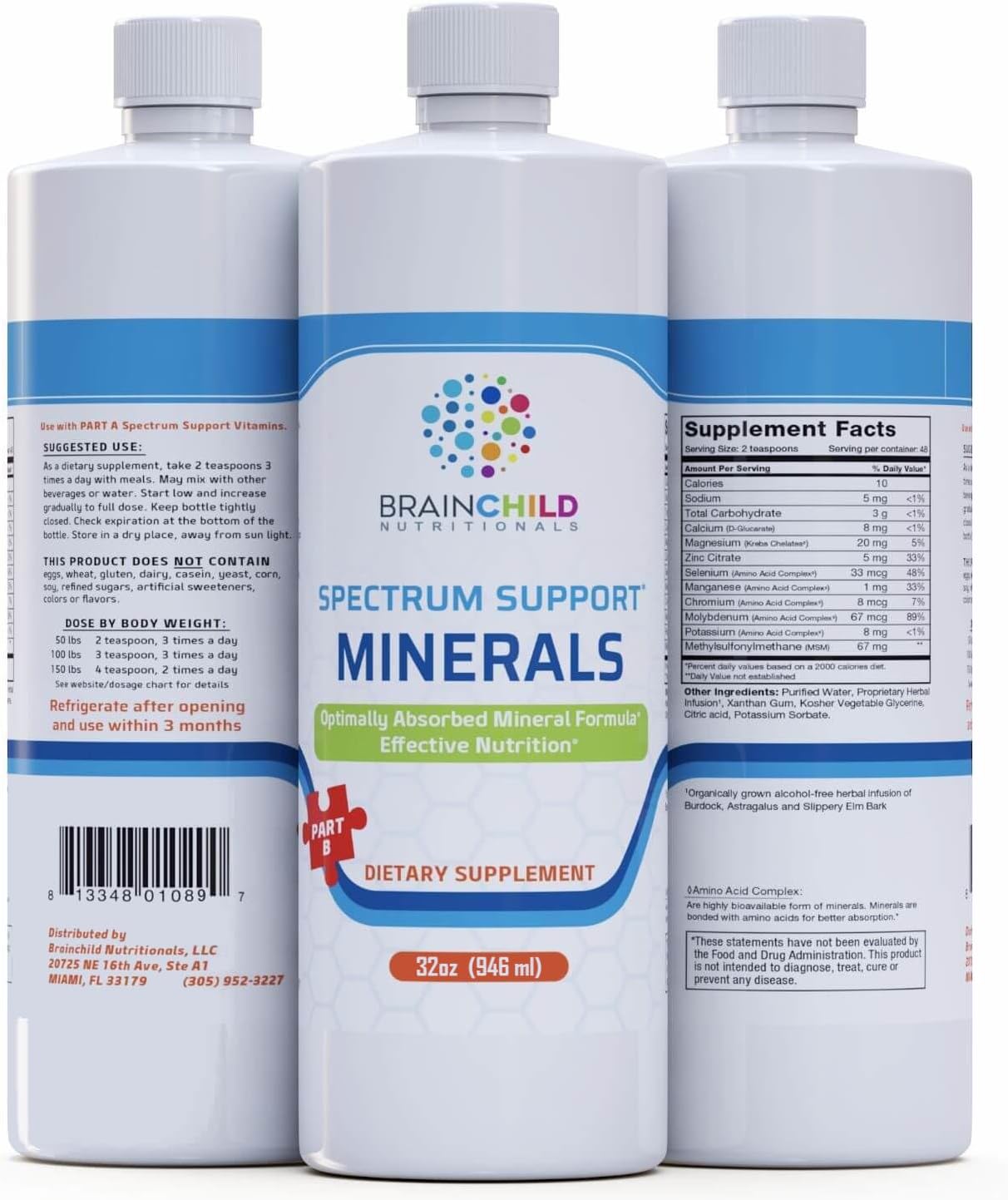 BrainChild Nutritionals Spectrum Support Minerals Liquid Supplement for Autism - Well Absorbed for Kids & Adults on the Spectrum, Ultra-Colloidal Suspension, Casein-Free, Unflavored 32oz