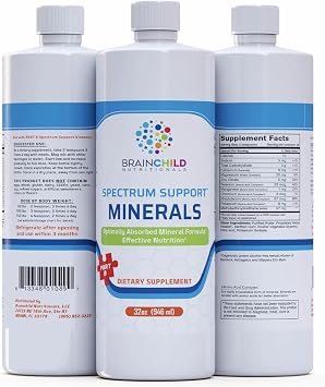 BrainChild Nutritionals Spectrum Support Minerals Liquid Supplement for Autism - Well Absorbed for Kids & Adults on the Spectrum, Ultra-Colloidal Suspension, Casein-Free, Unflavored 32oz