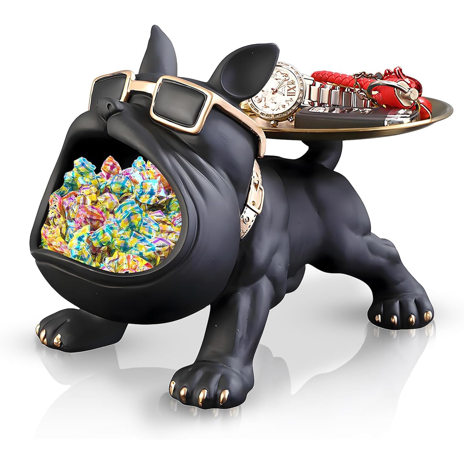 LOBOY French Bulldog Tray Statue, Bulldog Candy Dish Key Holder Bowl,French Bulldog Gifts Accessories, Home Decor Modern Art Dining Table Decor Office Small Object Tray (Black)