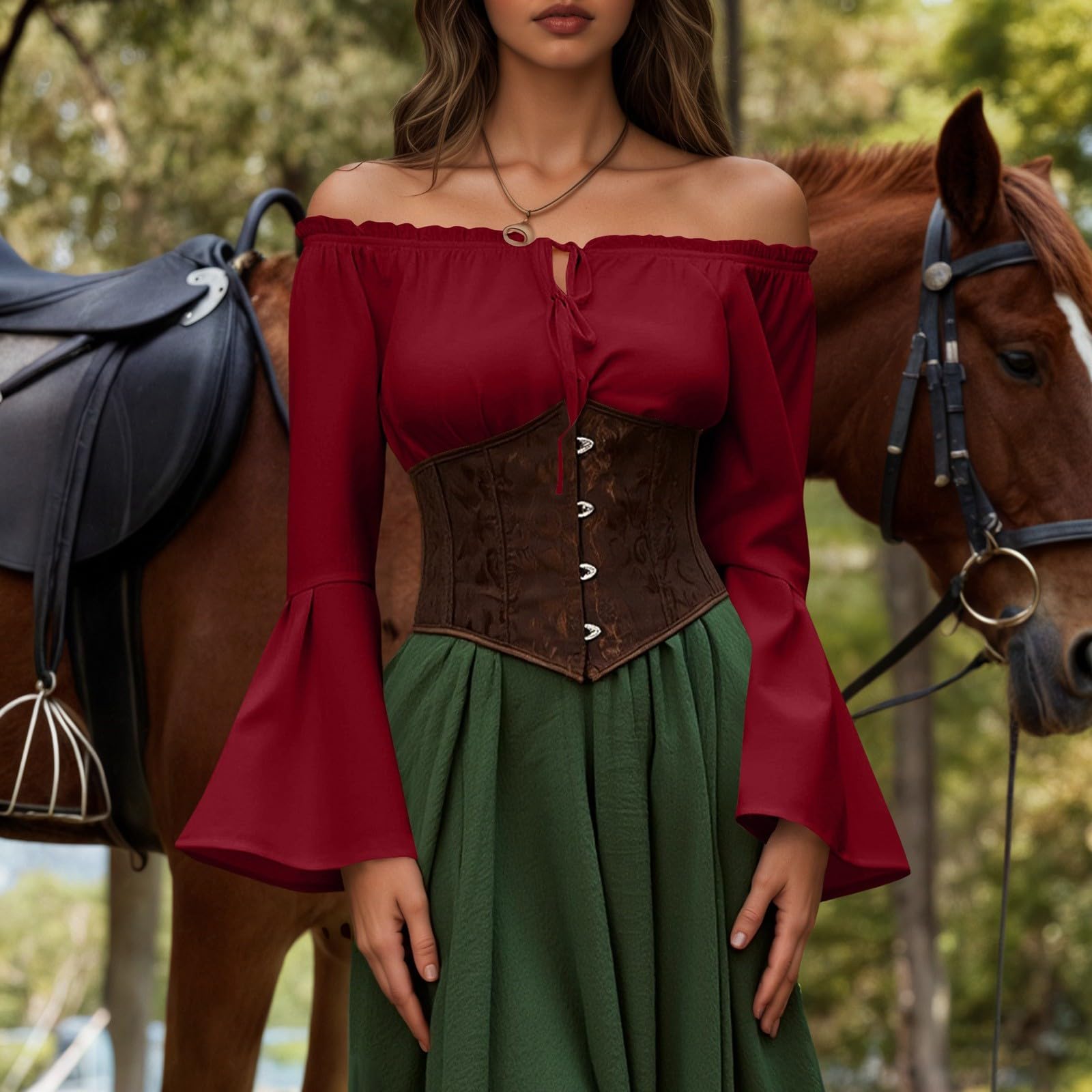 Chemisier en mousseline de soie pour femme, épaules dénudées, style médiéval, haut à manches, couleur pure, chemise bohème fluide pour le quotidien au printemps