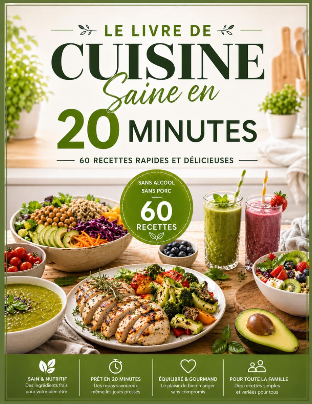 Le Livre de Cuisine Saine en 20 Minutes: 60 Recettes Rapides et Délicieuses – Plats Équilibrés, Smoothies et Repas Faciles pour le Quotidien