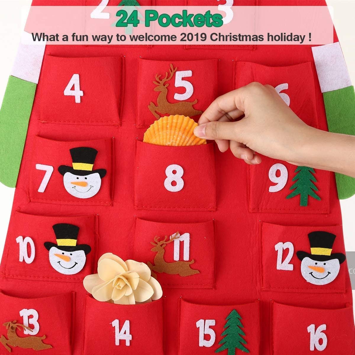 Calendario Dell'Avvento Di Natale In Feltro A Forma Di Casa - 65x34 Cm - Con Decorazioni Staccabili, Da Appendere Alla Porta