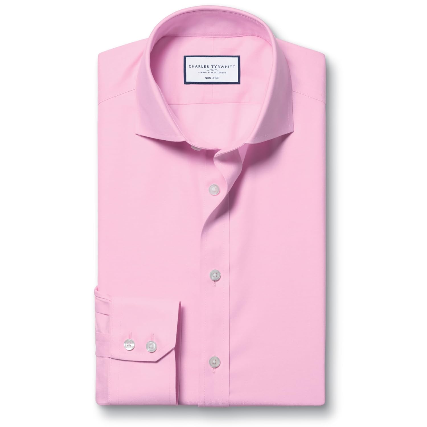 Charles Tyrwhitt Shirts for Men Pink Twill Non-Iron Formal Dress Shirt Long Sleeve Cotton Shirt