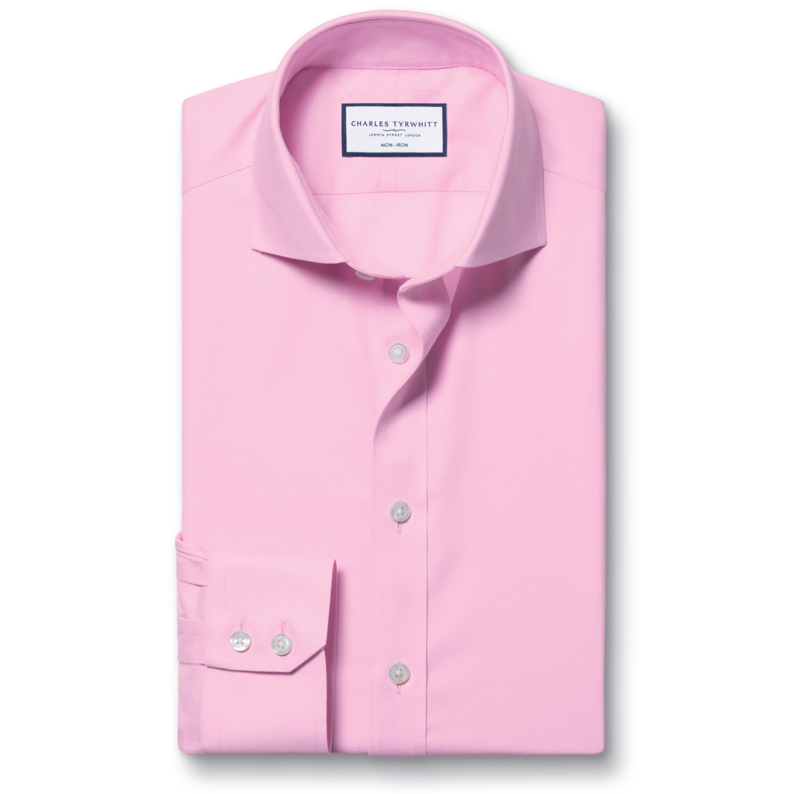 Charles Tyrwhitt Shirts for Men Pink Twill Non-Iron Formal Dress Shirt Long Sleeve Cotton Shirt