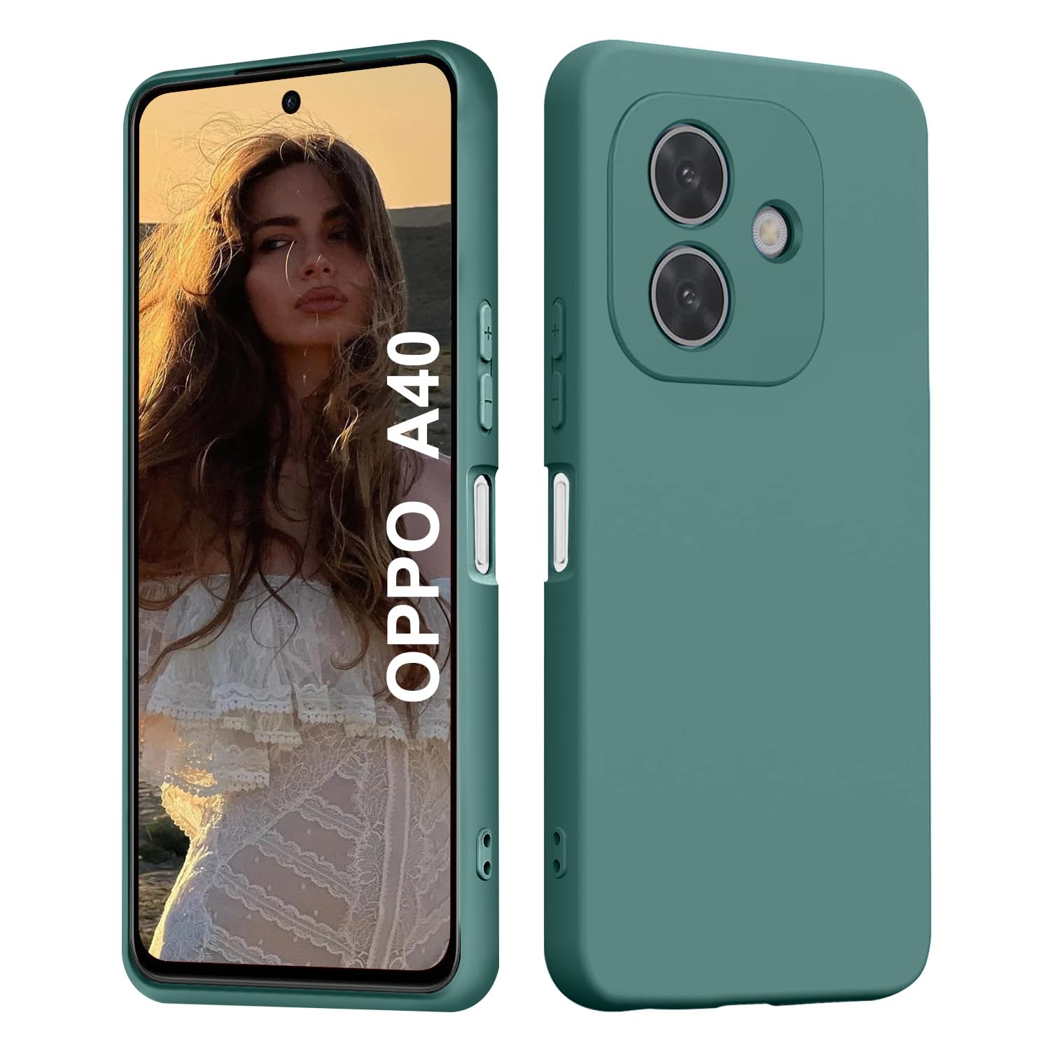 Oududianzi - Cover Compatibile con Oppo A40 4G/Oppo A40M/Oppo A60 5G [Cover in Silicone Liquido] [Interno in Microfibra] Gomma Gel di Silicone Liquida Antiurto Custodia Oppo A40 - Verde Notte