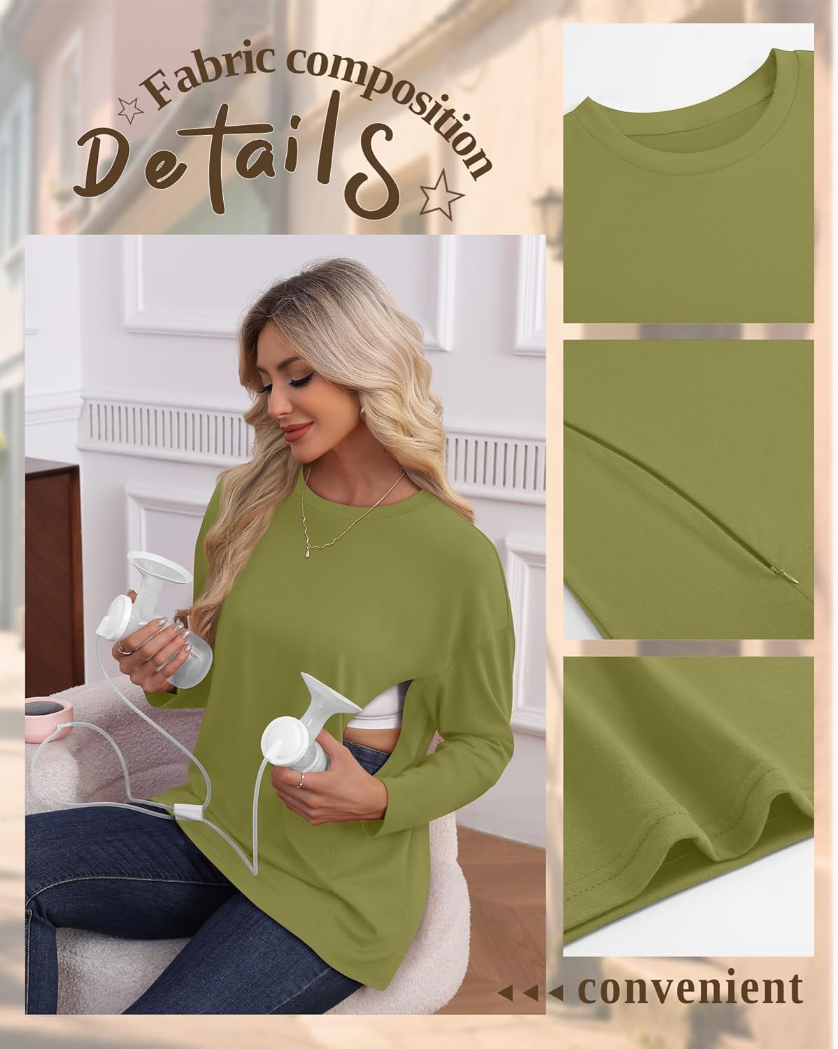 3 Pack Women's Nursing Breastfeeding Tops Long Sleeve Maternity Shirts Oversize Hidden Zipper Pregnancy Clothes - Image 4