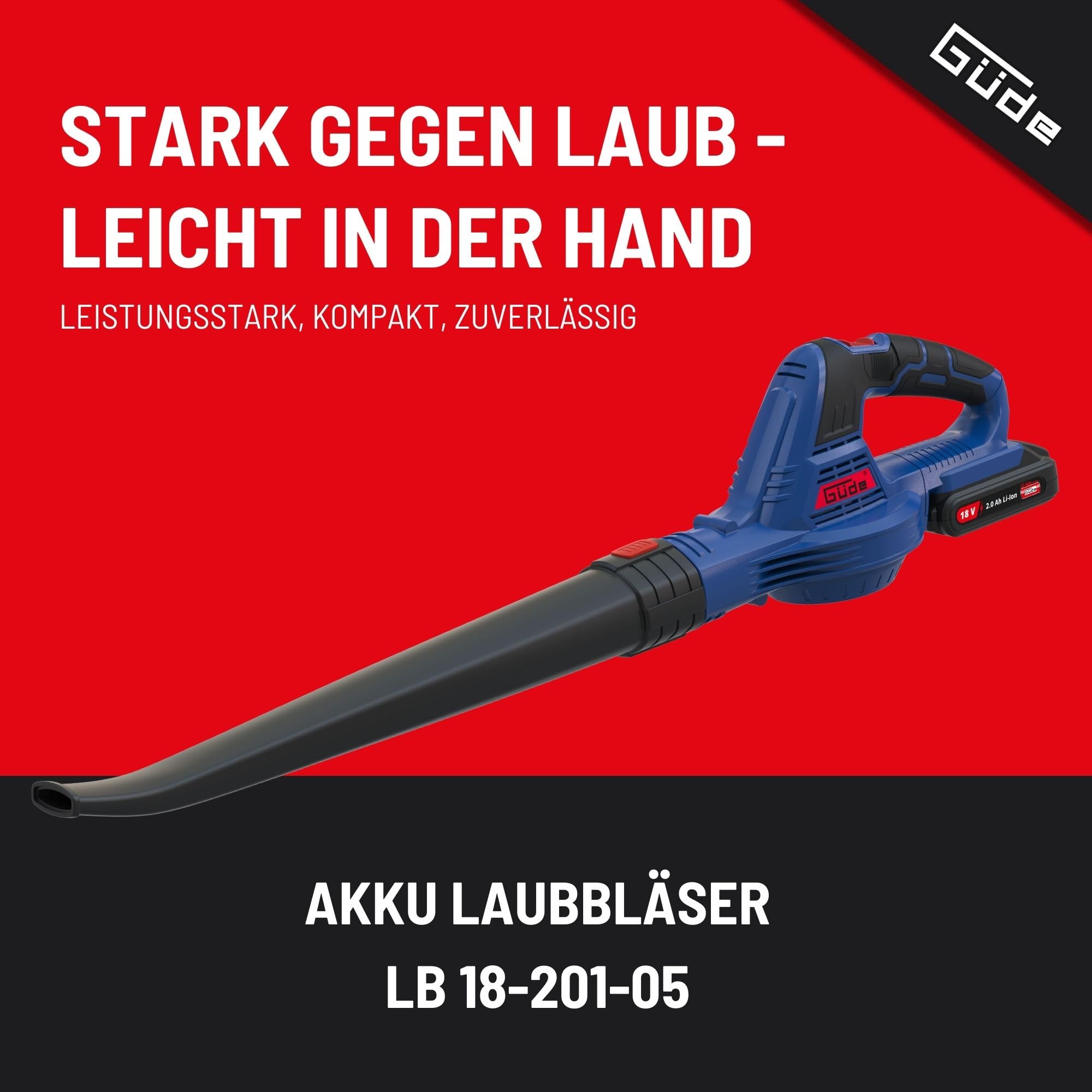 Güde Soplador de Hojas 58589 LB 18-201-05 (18 V, Easy Energy Exchange), Color Azul, Negro y Rojo