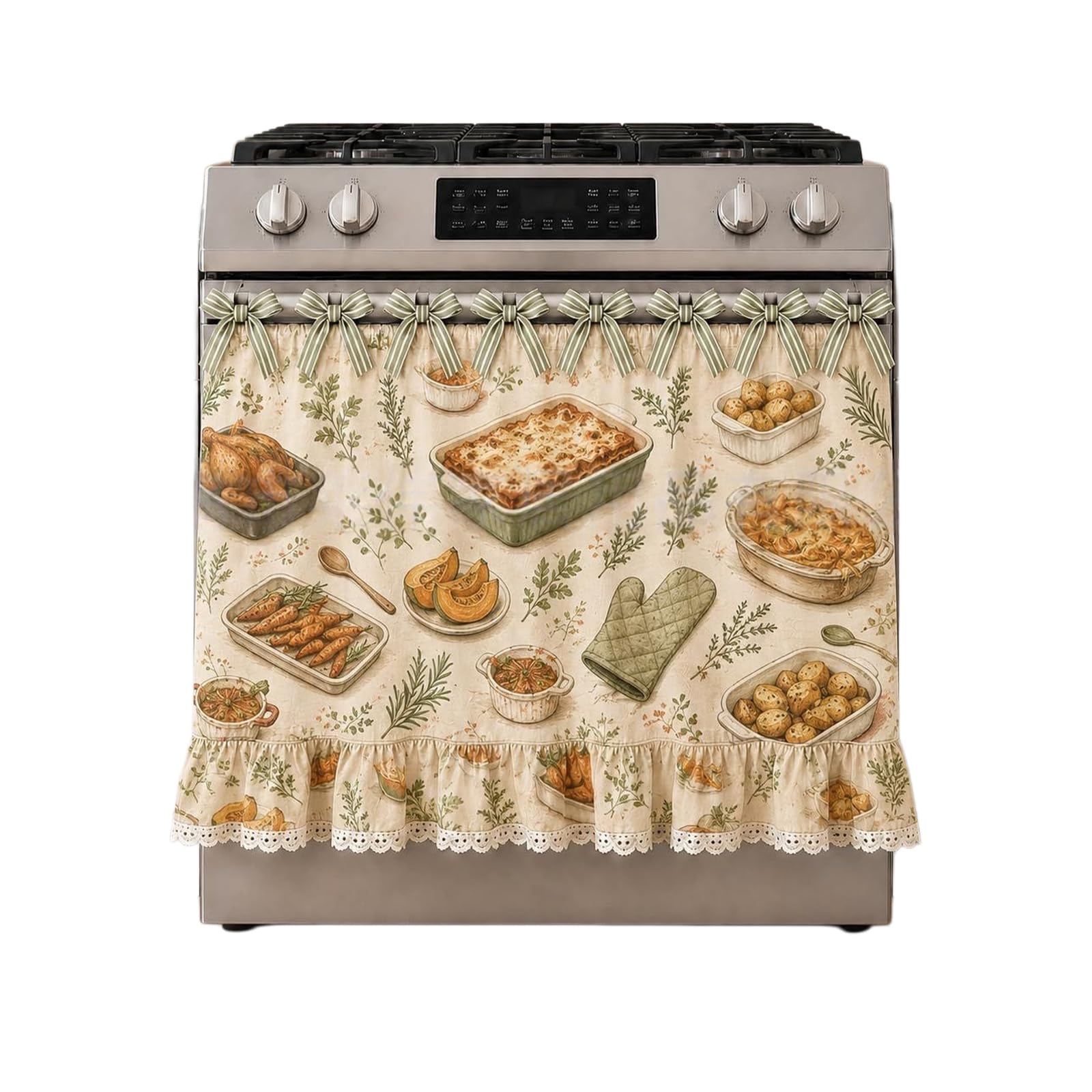 Oxxggkao Oven Dress Curtain with Utility Pocket and Fade Resistant Flower Pattern Stove Skirt for Kitchen Decoration Dishwasher Curtain