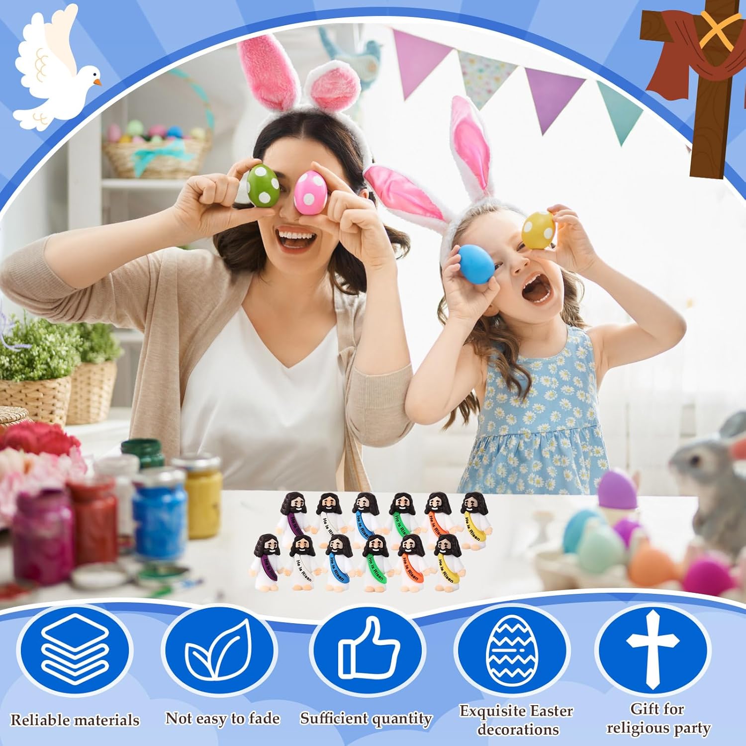 Bememo 50 Pcs Little Jesus Figures Original Design Rubber Mini Jesus Toys for Hide and Seek Religious Party Favors Easter Egg Stuffers Sunday School Craft Baptism Gifts (He is Risen) - Image 7