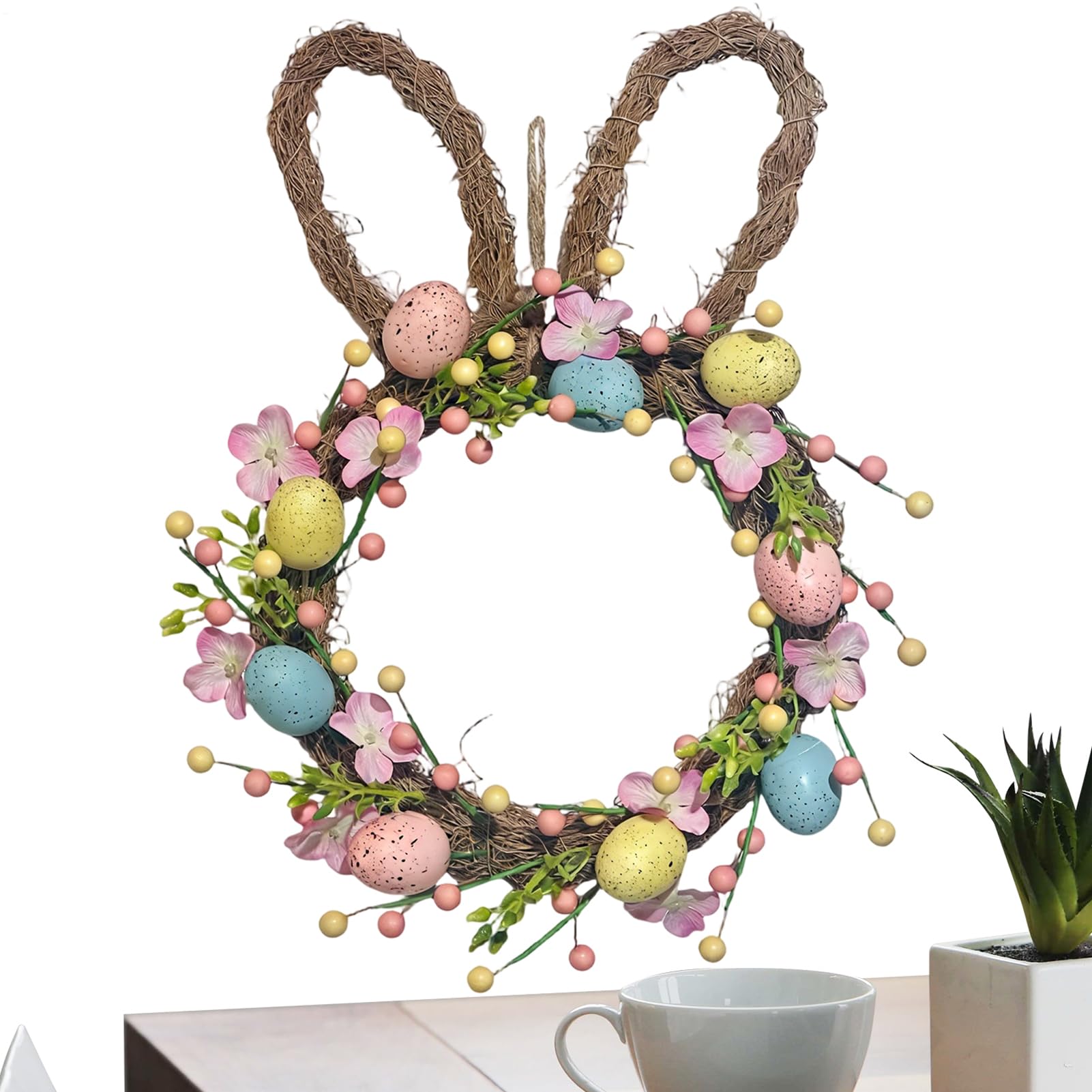Couronne de Pâques pour porte d'entrée fleurie artificielle de style ferme rustique