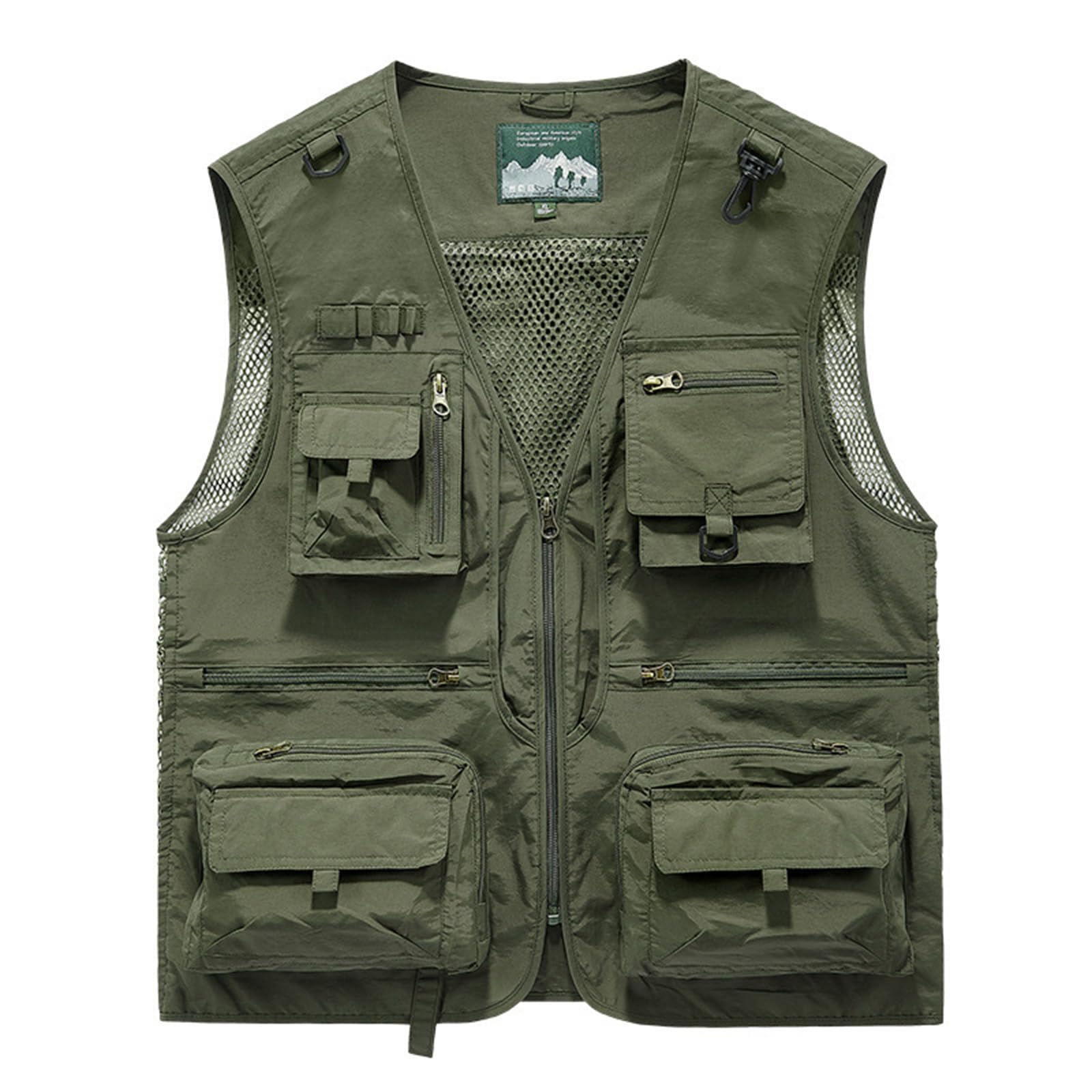 Gilet de pêche cargo en maille avec fermeture éclair pour homme – Gilet de pêche respirant avec poches, gilet utilitaire d'extérieur léger pour les