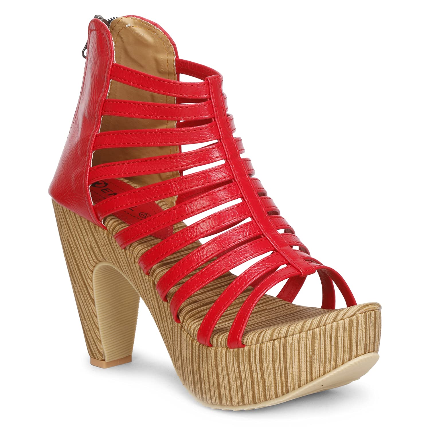 Denill Women (Zipper Sandals) Block Heels Party Casual Wear (Red) UK 3 (B08FBK8MS6) Amazon Price History, Amazon Price Tracker